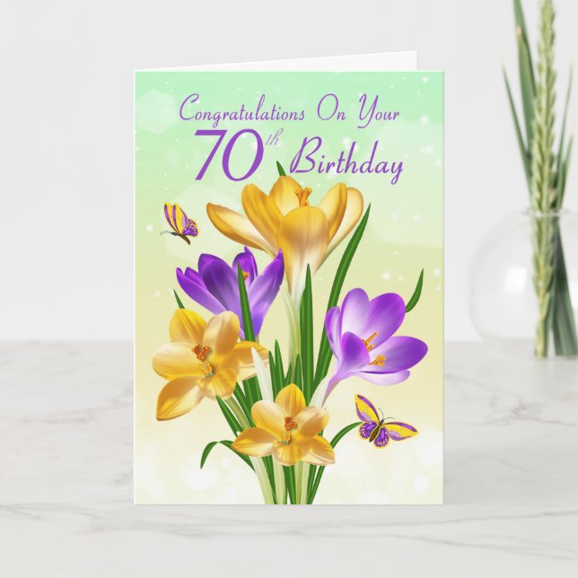 Cartão 70 Birthday Yellow E Purple Crocus (Frente)