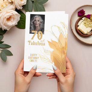 Cartão 70 e Fabulosas Folhas Douradas Foto de Aniversário