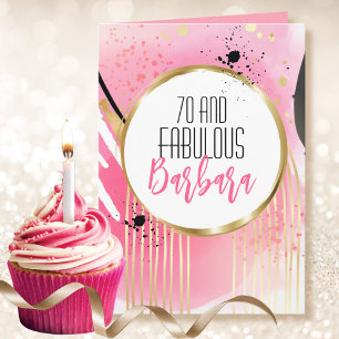 Cartão 70 e Fabulosas Rosa Dourado Preto Moderno Aniversá