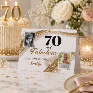 Cartão 70 e Fabuloso Brilho Dourado Foto Aniversário de 7