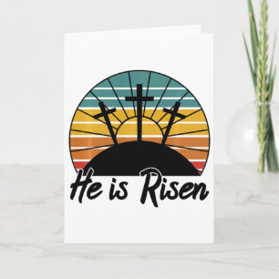 Cartão 70s Retro Ele Ressuscitou Jesus Cruz Cristã Religi