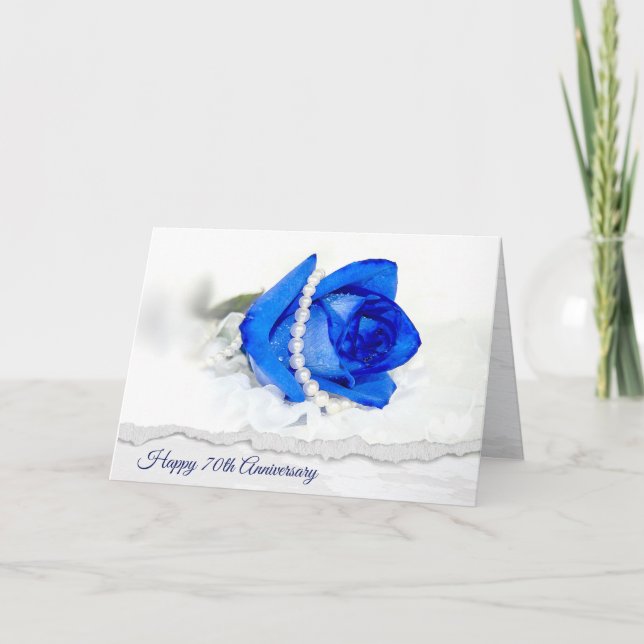 Cartão 70th Anniversary Blue Rose and Pearls (Frente)