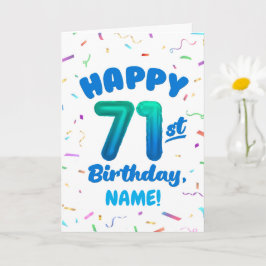Cartão 71st Birthday, Balloon Number, Customizable Name