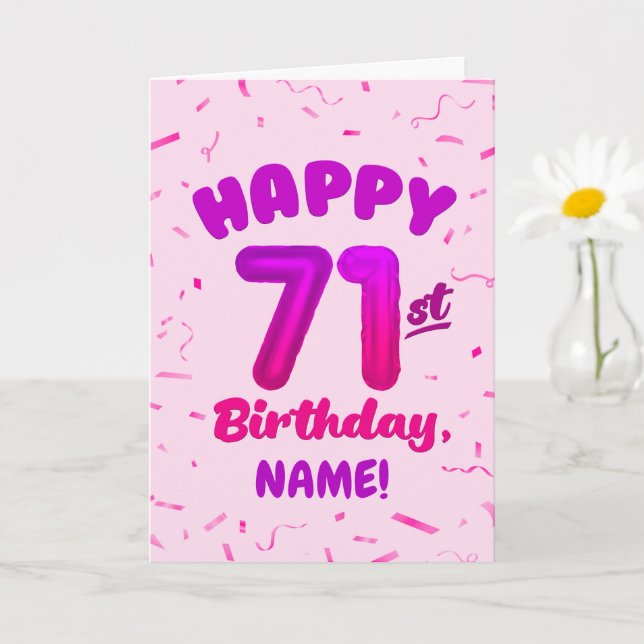 Cartão 71st Birthday, Balloon Number, Customizable Name (Planta pequena)