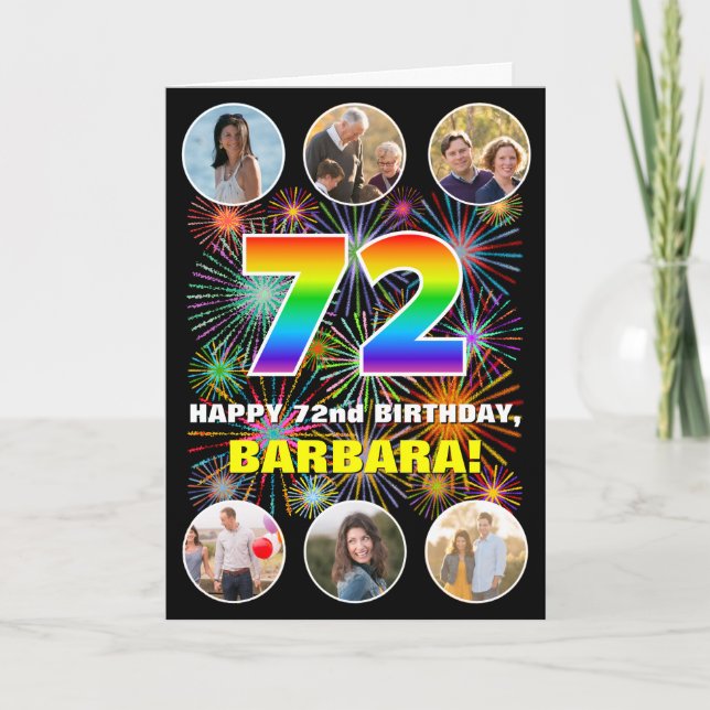 Cartão 72º aniversário: Divertido Rainbow #, Personalizad (Frente)