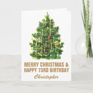 Cartão 72º Aniversário Feliz e Feliz Árvore de Natal