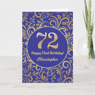 Cartão 72º Aniversário Marinho Azul e Dourado Padrão F