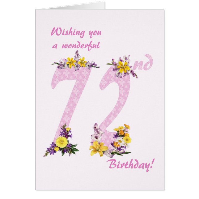 Cartão 72º Números Decorados da Flor de Aniversário (Frente)