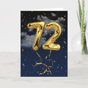 Cartão 72.º Aniversário do Balão Mylar Dourado e do Ca