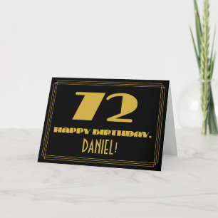 Cartão 72.º Aniversário: Nome + Art Deco Inspiraram "72"