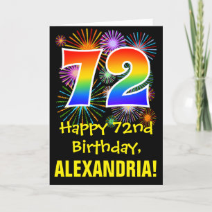 Cartão 72nd Birthday: Fun Fireworks Pattern + Rainbow 72