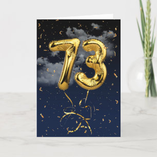 Cartão 73.º Aniversário do Balão Mylar Dourado e do Ca