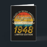 Cartão 73 Anos De Idade No Domingo De 1948 Incrível Desde<br><div class="desc">Design de aniversário Para qualquer um que seja o horóscopo,  diga difícil e entubado,  mas vale totalmente a pena.Vista com orgulho no trabalho,  academia perfeita para combinar com shorts,  leggings ou jeans para uma aparência casual,  mas tendenciosa</div>