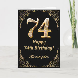 Cartão 74.º aniversário - Quadro negro e Dourado com bril