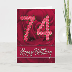 Cartão 74th birthday card with roses and leaves