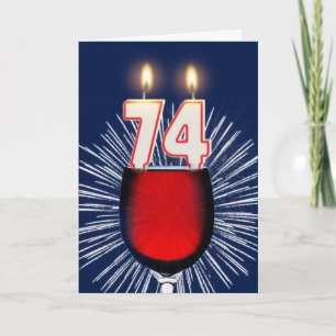 Cartão 74th Birthday with wine and candles