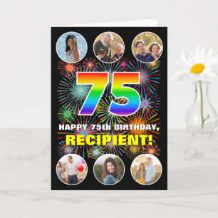 Cartão 75.º aniversário: Divertido Rainbow #, nome person