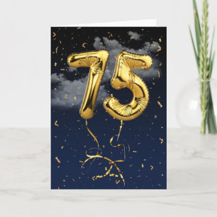 Cartão 75.º Aniversário do Balão Mylar Dourado e do Ca