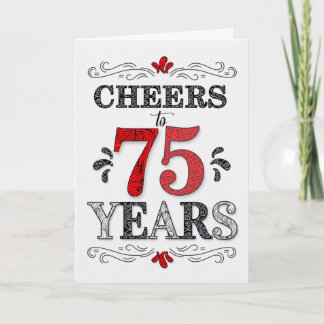 Cartão 75.º aniversário Saúde no Padrão Preto Branco Verm