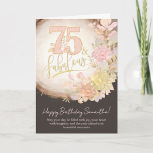 Cartão 75 & Fabuloso Floral Foto Personalizado de Anivers