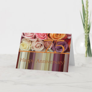 Cartão 75th Wedding Anniversary Card -Pastel roses stripe