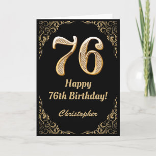 Cartão 76.º aniversário - Quadro negro e Dourado com bril
