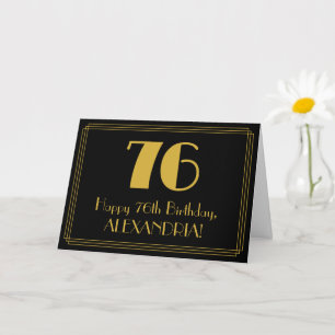 Cartão 76.o aniversário: Art Deco Inspirou "76" + Nome
