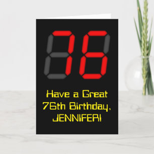 Cartão 76.o aniversário: Estilo Red Digital Clock "76" +