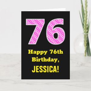 Cartão 76.o aniversário: Listras e Corações Rosa "76" 