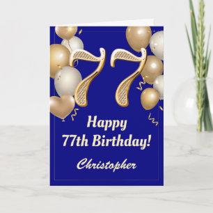 Cartão 77.º aniversário do Marinho Azul e Dourado Balõ