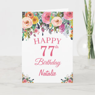 Cartão 77.º Aniversário - Flor Floral a Aquarela Placa 