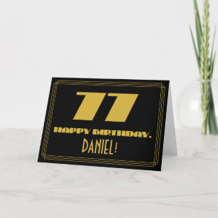Cartão 77.º Aniversário: Nome + Art Deco Inspiraram "77"