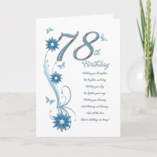 Cartão 78.º aniversário em grão com flores e borboletas
