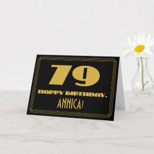 Cartão 79.º Aniversário: Nome + Art Deco Inspiraram "79"