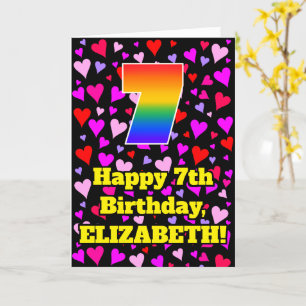 Cartão 7 Aniversário: Padrão de Corações Adoráveis, Arco-