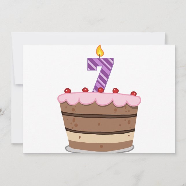 Cartão 7 anos no Bolo de Aniversário (Frente)