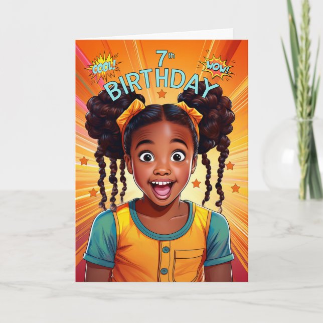 Cartão 7 Birthday African American Girl Pop (Frente)
