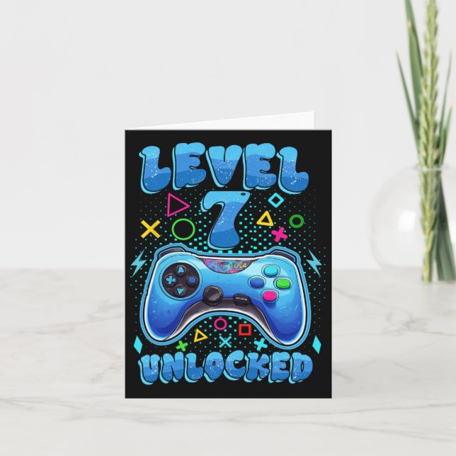 Cartão 7 Birthday Boy Level 7 Unlocked Video Gamer Birt (Frente)