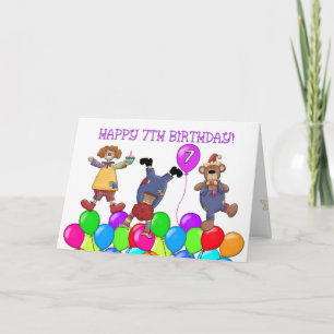 Cartão 7 Birthday Clowons Balões