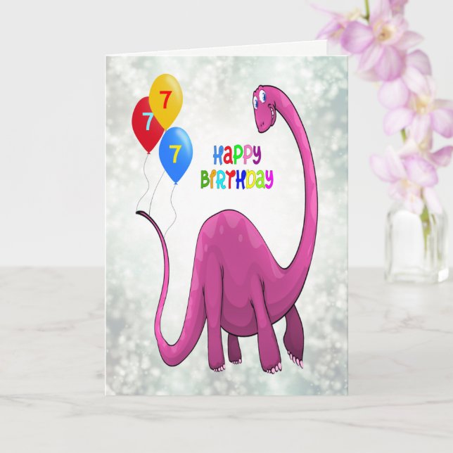 Cartão 7 Birthday Dinossaur and Ballons (Orquídea)