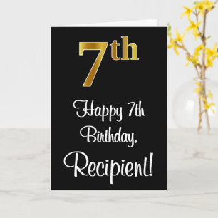 Cartão 7 Birthday ~ Elegante Luxurioso Faux Dourado apar