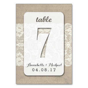 Cartão 7 da Mesa de Casamento Russo de Raça Burlap