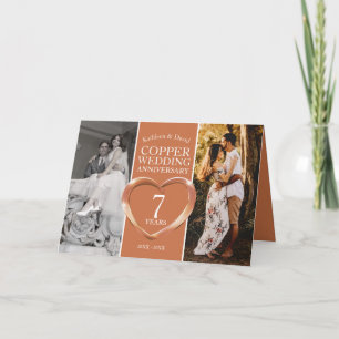 Cartão 7 de aniversário de casamento de cobre agora e dep