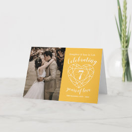 Cartão 7 de Casamento Coração de Sapphire Amarelo do Aniv