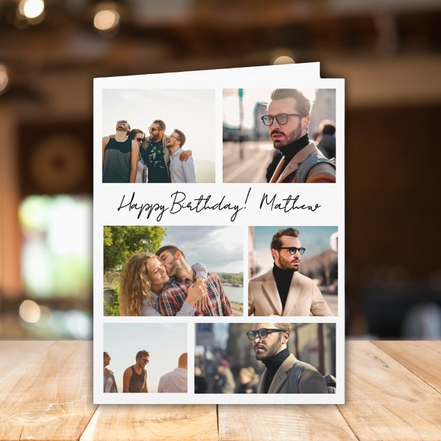 Cartão 7 Fotos Colagem Nome da Família Amigos Aniversário (Criador carregado)
