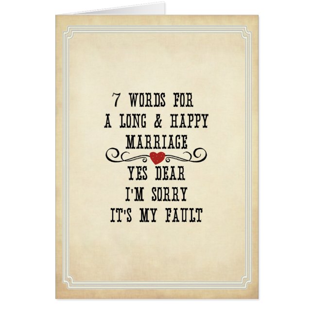 Cartão 7 palavras para um Casamento longo e feliz (Frente)