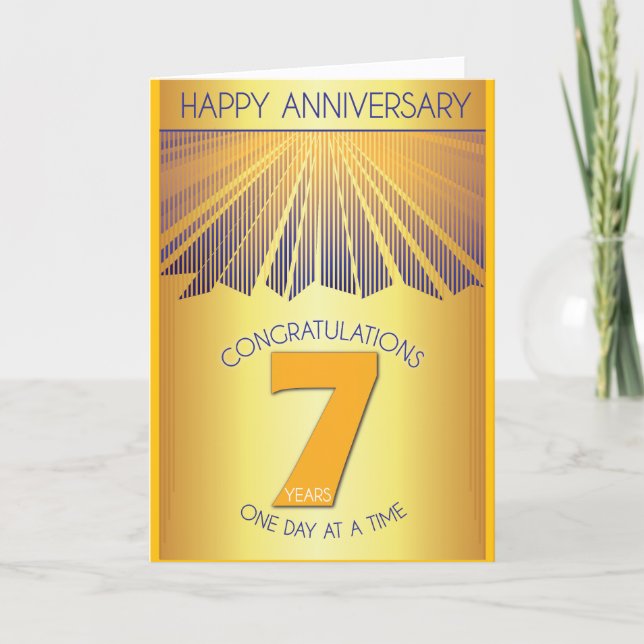 Cartão 7 Year Sober Anniversary | Golden Ray 12 Step  (Frente)