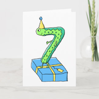 Cartão 7o Desenhos animados, verde e azul do aniversário
