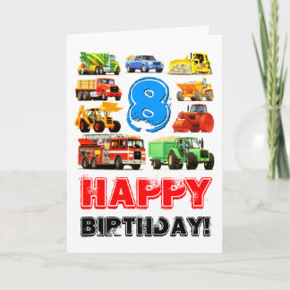 Cartão 8º Aniversário do Garoto dos Caminhões de Construç