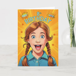 Cartão 8º Aniversário Estilo de Pop de Arte de Rapariga V